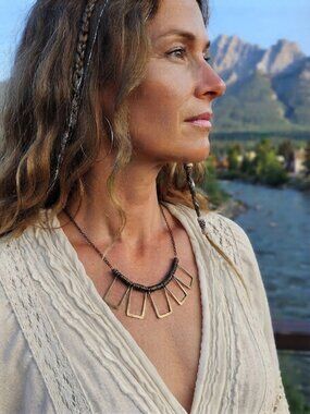 Boho Brass Open Geometric Link Pendant Necklace